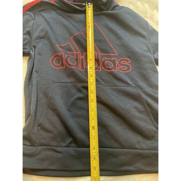 Adidas Boys Hooded Sweatshirt Size L 14/16 Blue Red Logo Stripes Hoodie - Picture 6 of 7